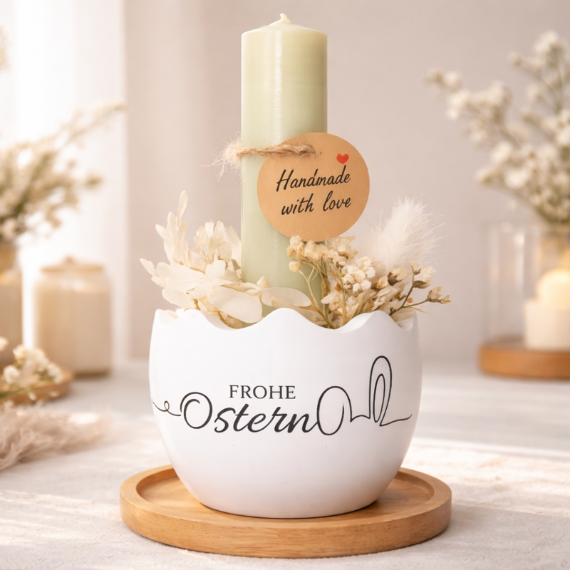 Osternest Natur mit Kerze und Bambusteller kaufen Osterdeko Geschenkidee